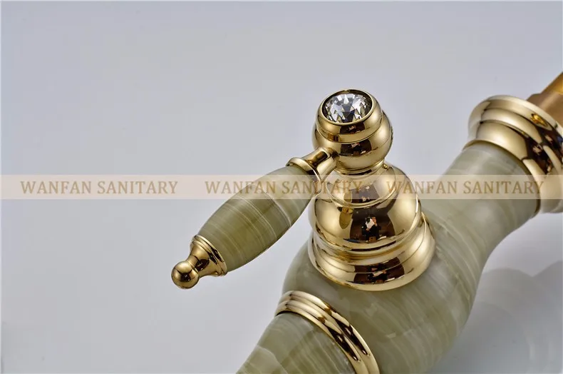 Кран для раковины золотой Латунный нефритовый корпус 360 градусов Поворотный кран для ванной комнаты с креплением на стену столешница смеситель для воды LH-17040