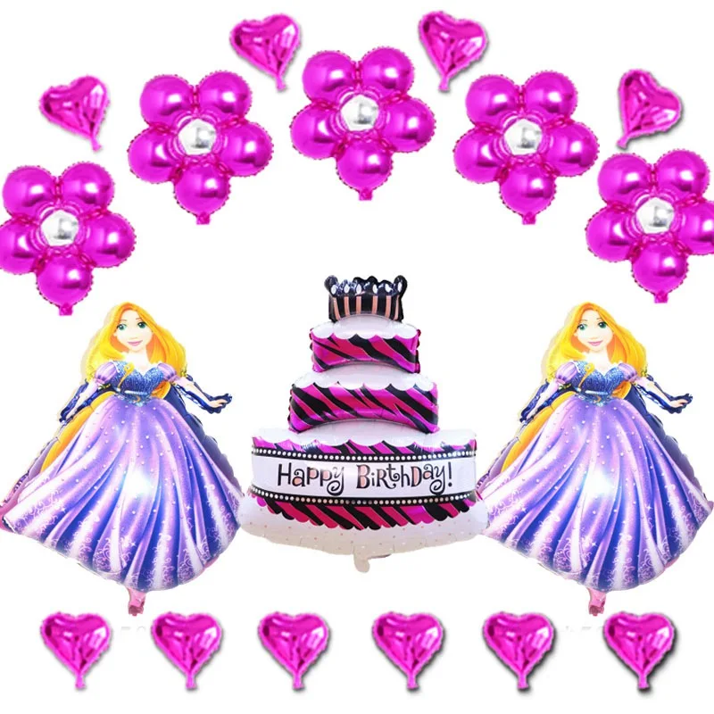 18 шт./лот) фольгированный воздушный шар в комплекте, воздушный шар принцессы Рапунцель и цветочный торт глобус для Рапунцель, вечерние воздушные шары