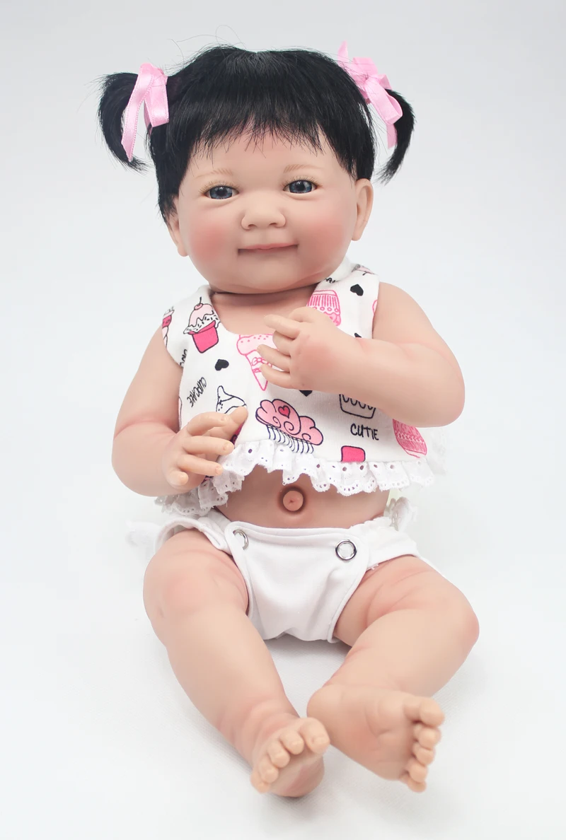 35 см полный силиконовый корпус Reborn Baby Doll игрушки Реалистичные 14 дюймов Мини Винил принцесса улыбка Девочка Младенцы кукла подарок на день рождения Купание игрушка