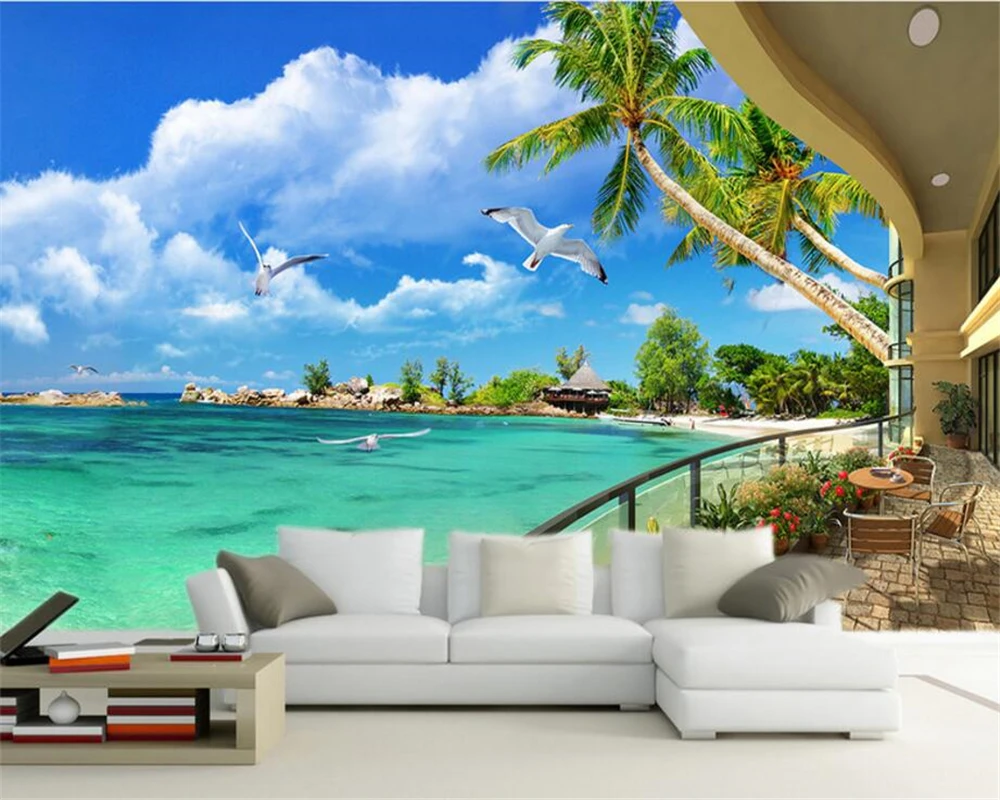 Обои для гостиной спальни 3D обои балкон вид на море ТВ фоновые стен 3 d|custom wallpaper|3d