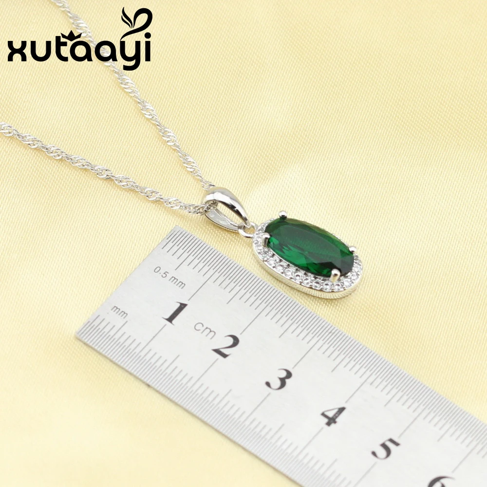 XUTAAYI прекрасный зеленый изумруд 4 шт. комплект ювелирных изделий 925 пробы Серебряные серьги кольцо ожерелье кулон браслет Сделано в Китае