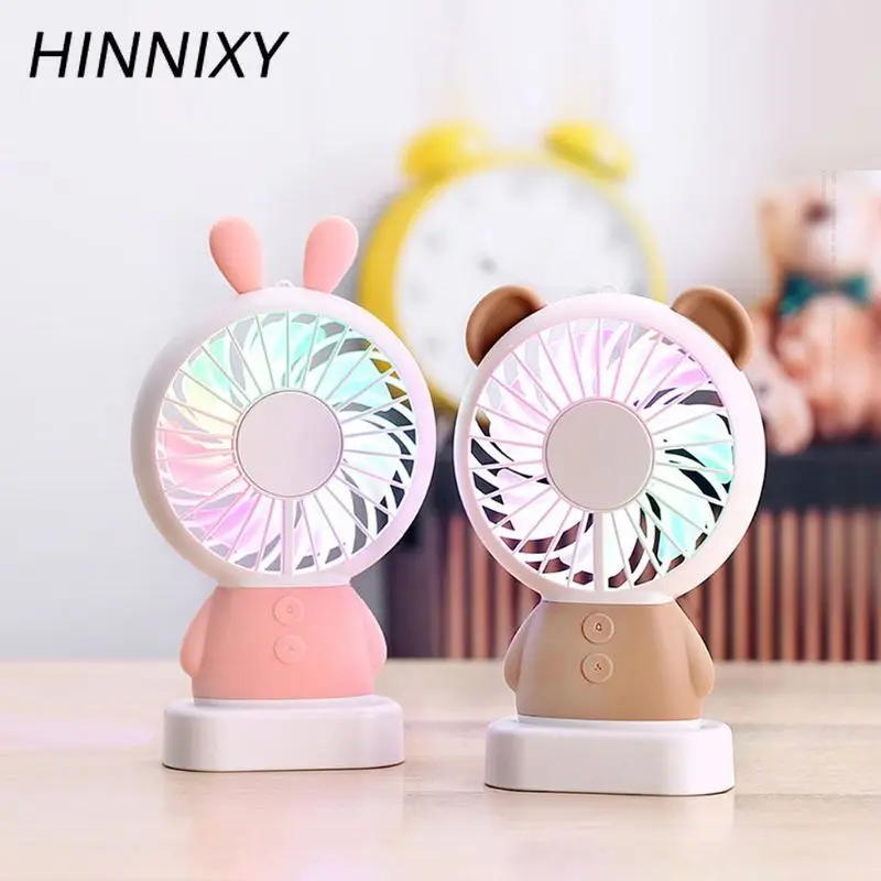 Hinnixy портативный вентилятор ночника 7-лист зарядка через usb "Кролик", "Медвежонок" Портативный мини электрический воздушный кондиционер огни красочные Luminaria