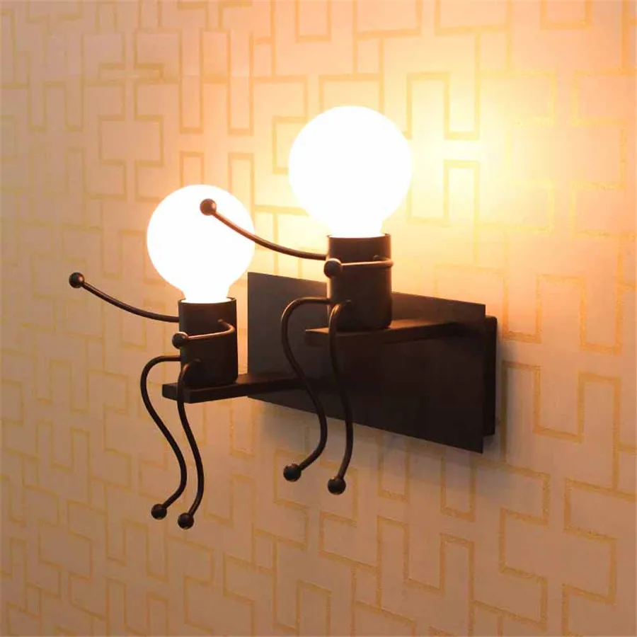 Thrisdar креативный Железный светодиодный настенный светильник с двойной головкой, для спальни, коридора, бара, ресторана, отеля, мультяшный робот, светодиодный настенный светильник - Цвет абажура: Black Double Type 3