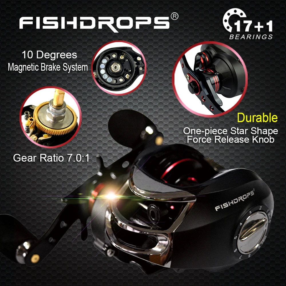 FISHDROPS Carp Fishing Reel Baitcasting Reel 7.0:1 Bait Casting Reels Left  Right Hand Fishing Reel Pesca 17+1 Ball Bearings