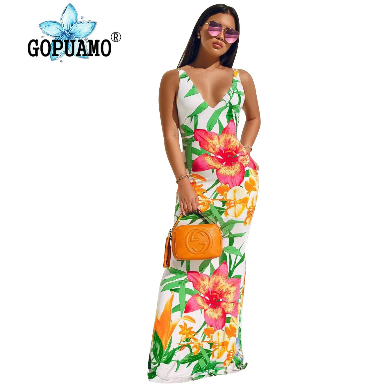 

Floral Printed Summer Beach Boho Dress Women Deep V Neck Sleeveless Bodycon Long Dress Vintage High Waist Backless Party20190529