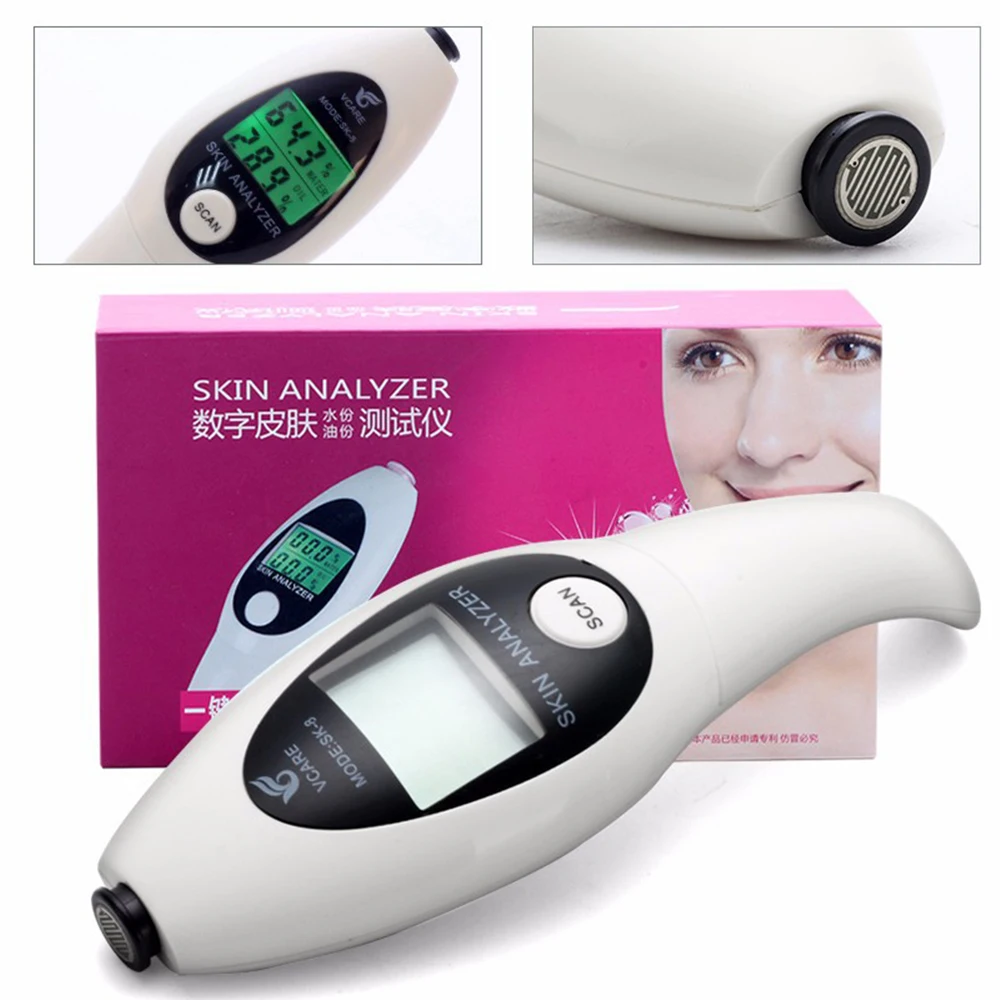 ЖК-цифровой анализатор кожи цифровой ЖК-дисплей прецизионный датчик кожи тестер увлажнение лица анализатор водяного масла Уход за кожей(белый