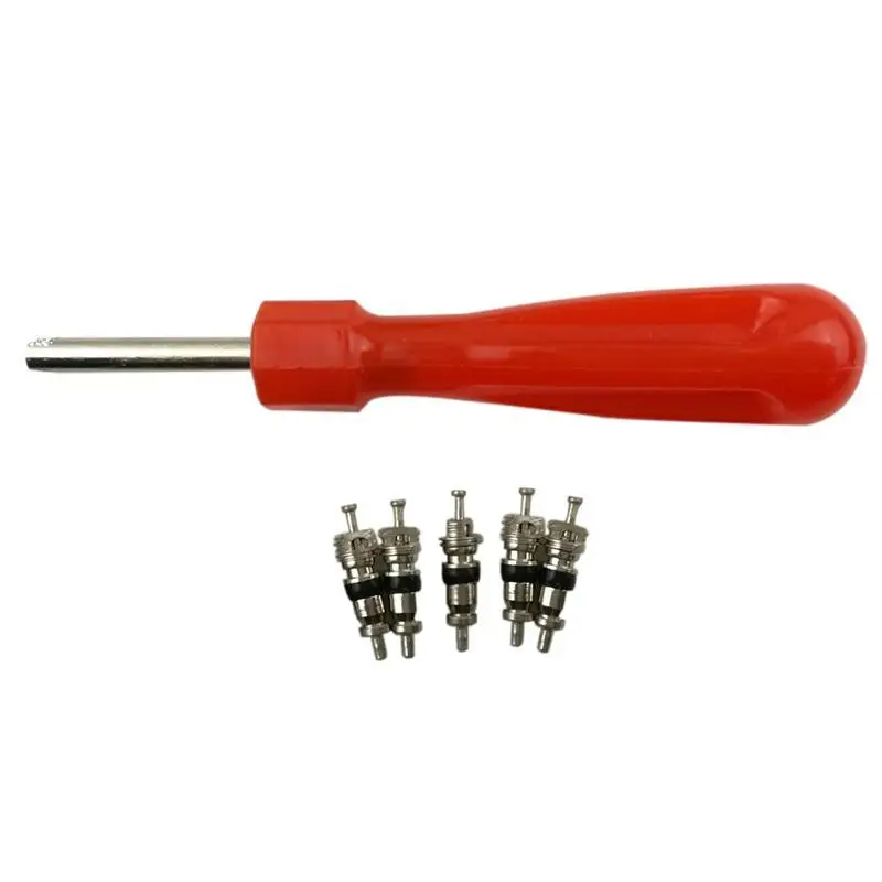 Tyre Valve Core Remover Removal Tool Key &amp 5 Cores for Car Bike Motorbike Truck Motorcycle Replacement Part |