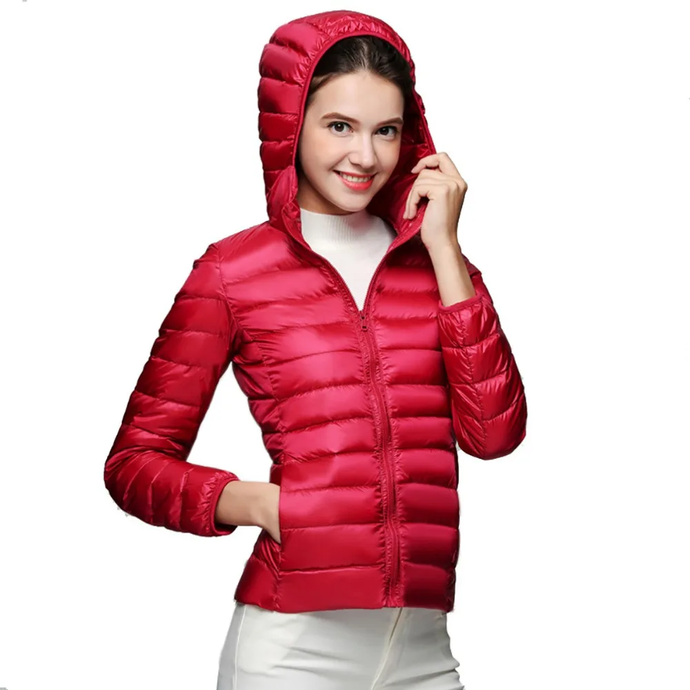 Winter Women Ultra Light Down Jacket 90% Duck Down Hooded Jackets Long ...