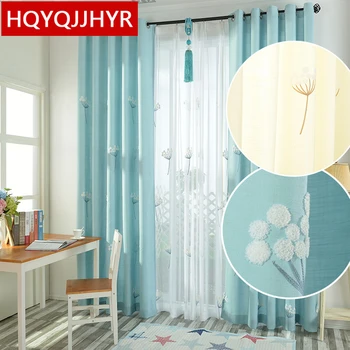 

Modern pastoral embroidered cotton and linen shade bedroom curtains selling Korean-style window curtains for living room kitchen