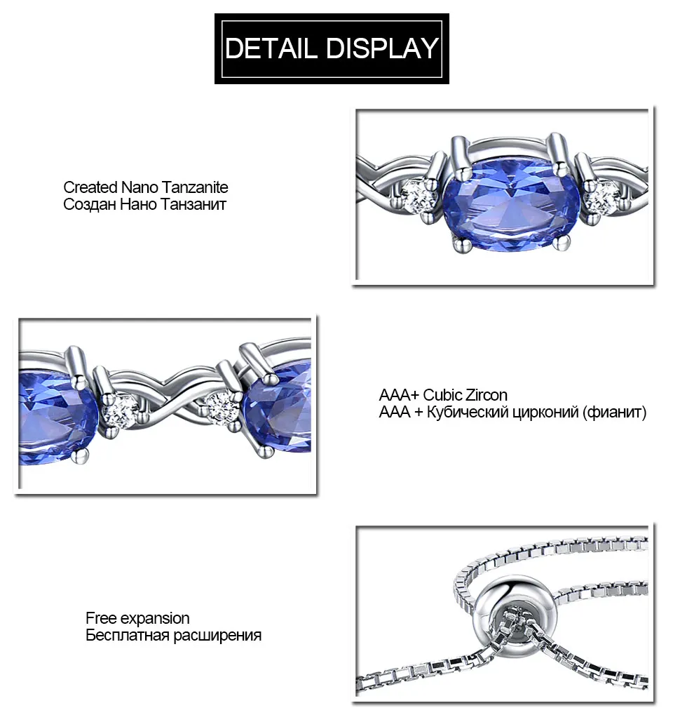 UMCHO овальный создан танзанит драгоценный камень браслеты и браслеты Настоящее 925 пробы серебряный шарм браслеты для женщин расширение