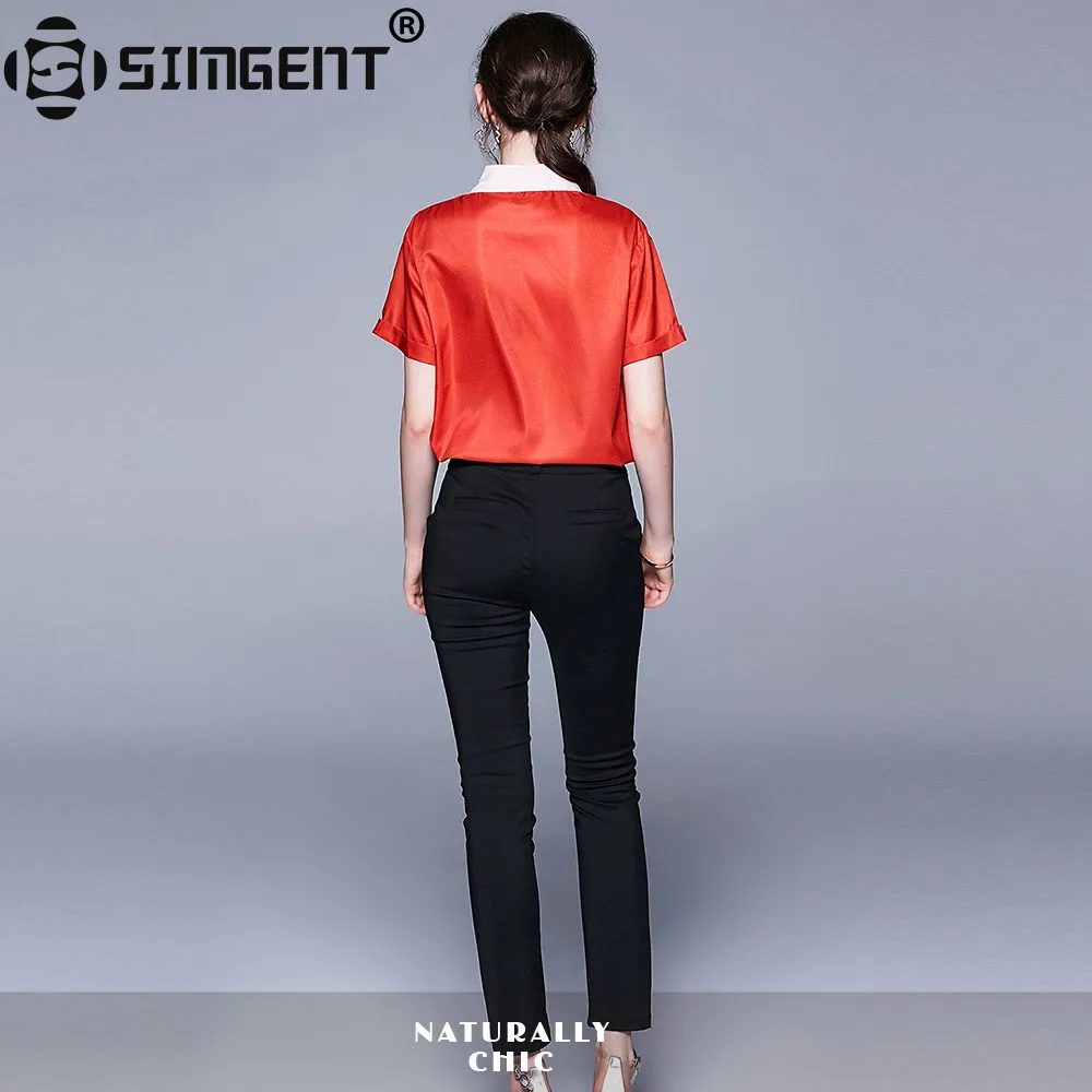 Simgent, летние женские блузки, модные, короткий рукав, цветные, с цветочным принтом, рубашки для девушек, повседневные, свободные, размера плюс, топы SG9665