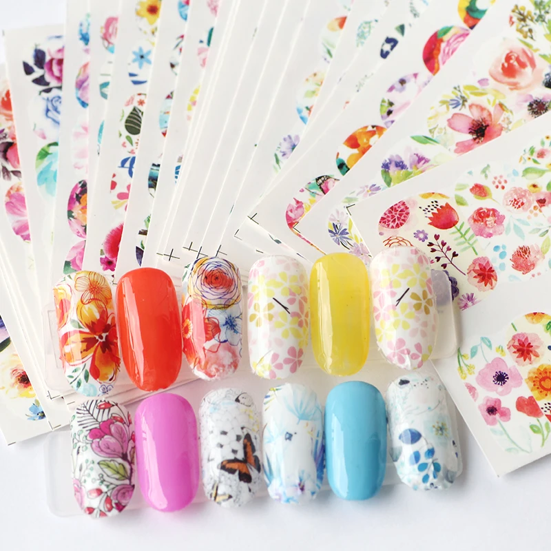 

48PCS/Set Mixed Flowers Water Transfer Nail Stickers Nail Wraps Decals Designs Watermark Nail Tips Manicure Decoration
