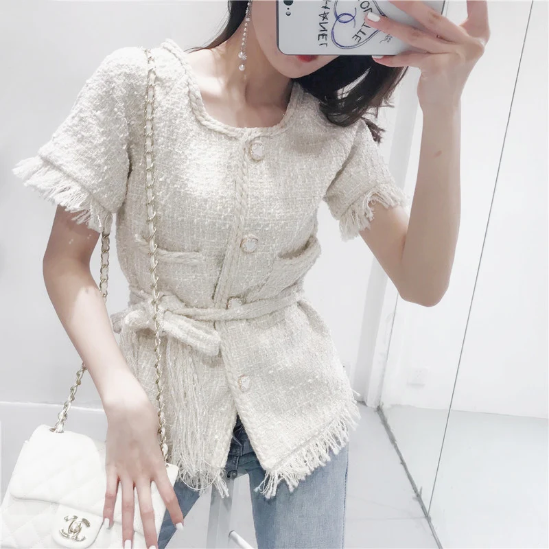 Courtes Femmes Tempérament Frange breasted Slim Veste De Manches 1 Unique Nouvelle coréen Tops Courte D'été À qTI5FA