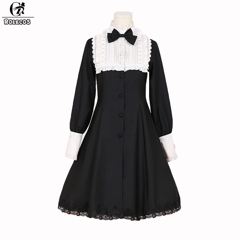 

ROLECOS New Arrival Autumn Women Lolita Dresses Long Sleeve Color Black White Vintage Gothic Style Lolita Dresses