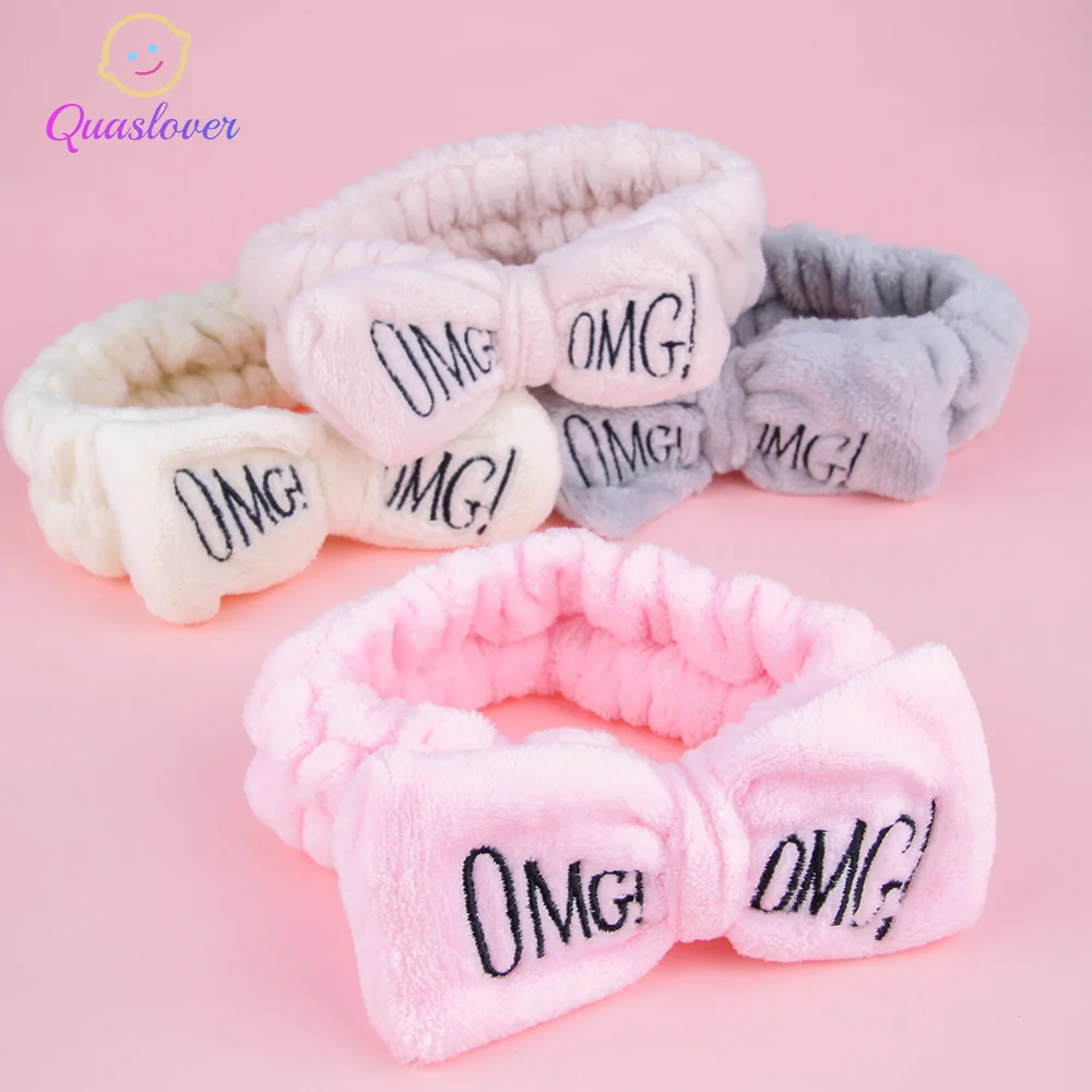 Женская повязка на голову с бантом Quaslover из кораллового флиса надписью OMG бандана