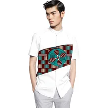 Модная африканская одежда мужские топы Дашики одежда Африканский белый хлопок+ Принт пэчворк с коротким рукавом для мужчин одежда на заказ