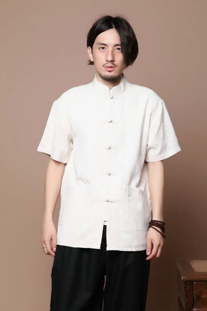 Короткий рукав Топ для Для мужчин традиционной китайской одежды Тан Топ кунг-фу тай-чи равномерное Блузка пальто для Для мужчин