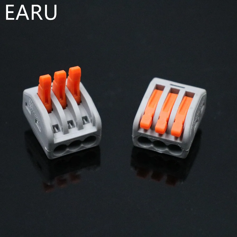 10pieces 3Pin 213 222-413 Universal Compact Wire Wiring Connector 3 pin Conductor Terminal Block With Lever AWG 28-12