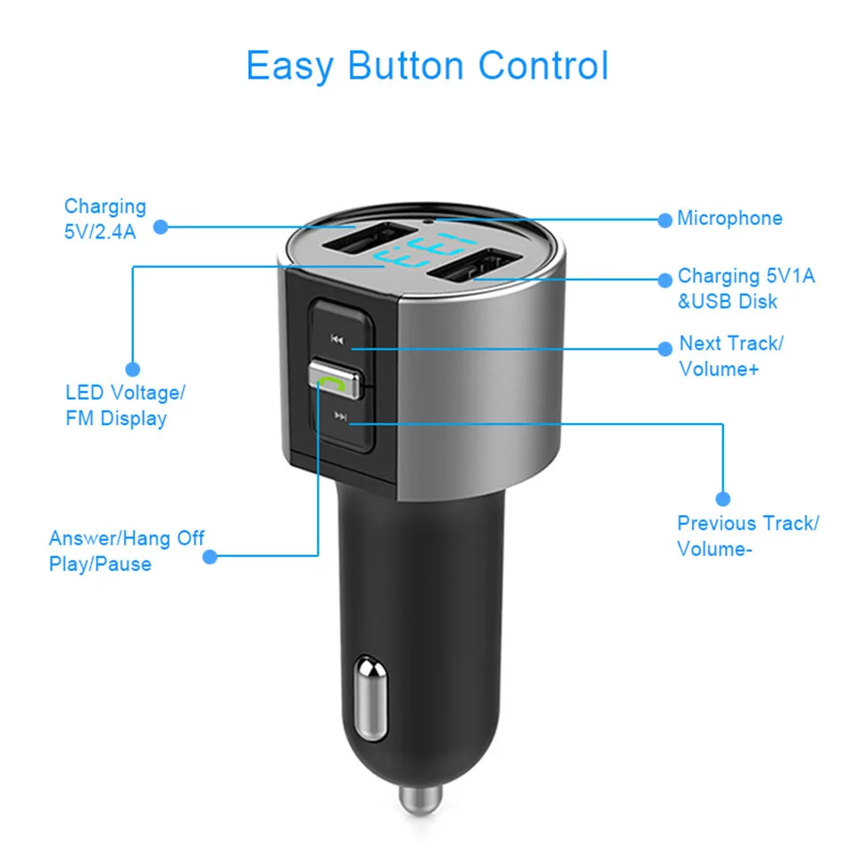 Cunymagos Wireless Bluetooth FM Transmitter Modulator Car Radio Adapter Car MP3 Player 3.4A Dual USB Car Charger Handsfree Car Kit (13)