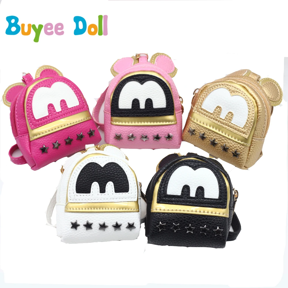 

Gold zipper Doll Accessories Mini Backpack School Bag For 16 inch American Girl Doll Binaural Backpack Baby Born Zapf Doll