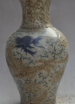 

13"chinese blue&white old porcelain dragon flower statue Zun Cup Bottle Pot Vase