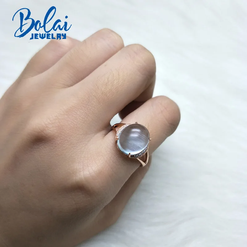 Bolaijewelry, натуральный белый Аквамарин Драгоценный Камень Овальный 10*12 мм в 925 розовом цвете кольцо из стерлингового серебра ювелирные изделия для женщин вечерние подарок