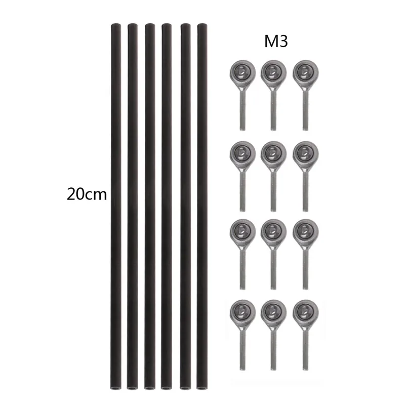 6 шт для Kossel Delta 18/20 см M3/M4 винты 3D-принтеры Запчасти параллельно манипулятор рыбий глаз угольный стержень - Цвет: 20cm for M3 screws