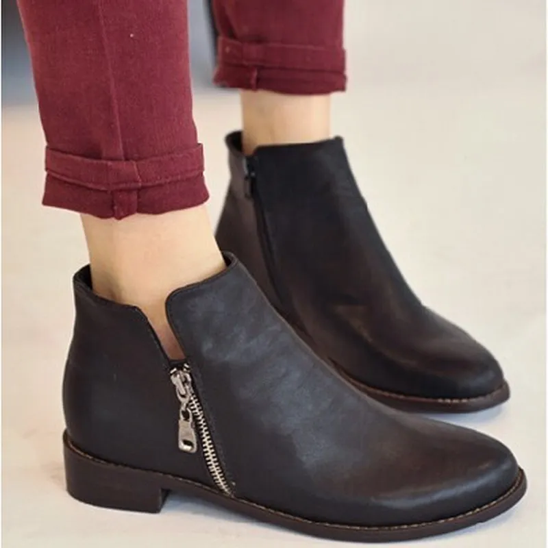 hot sale vintage PU leather rubber brand designer ankle boots women ...