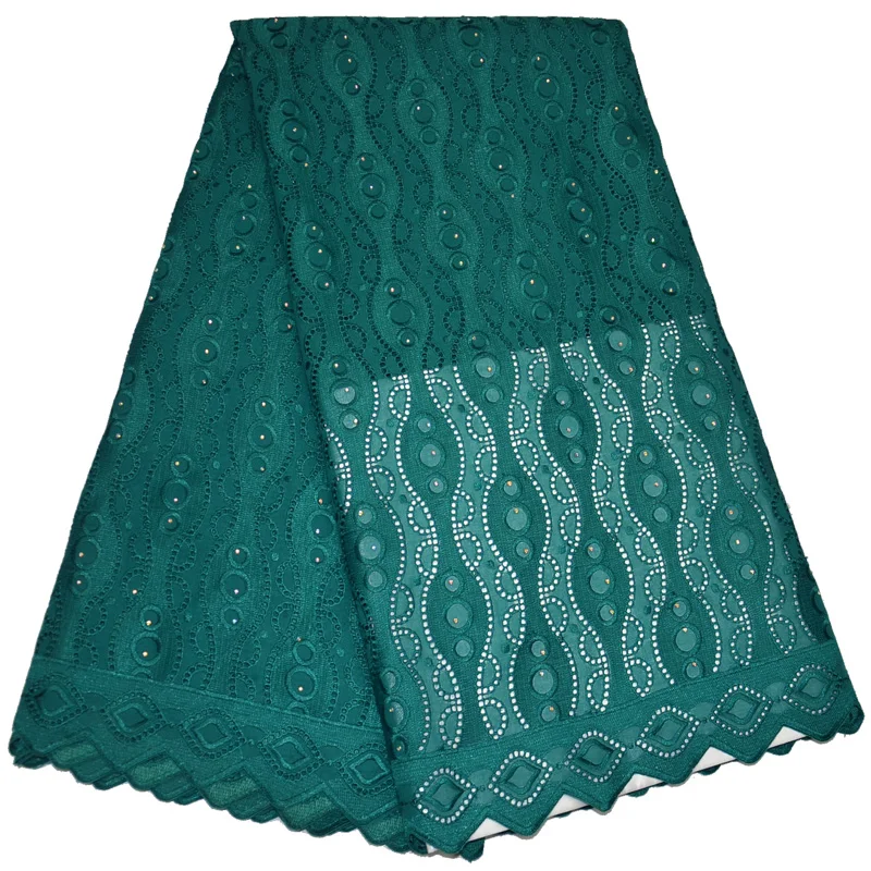 

(5yards/pc) soft and smooth Swiss voile lace fabric teal green African cotton lace fabric with stones for party dress CLP90