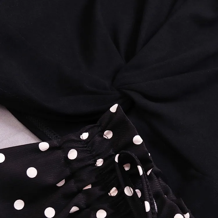 Neploe, комплект из двух предметов, женская одежда, летняя Новинка, шикарная Однотонная футболка с круглым вырезом и коротким рукавом+ штаны в горошек с высокой талией, 43599