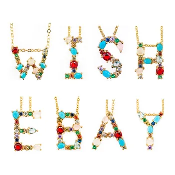 

Rainbow new 26 letter fashion color gold necklace micro-clip CZ cubic zirconia AZ initials letter pendant ladies jewelry