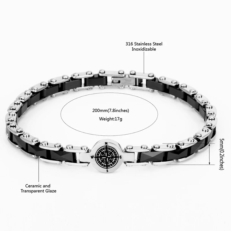 Хорошее качество 316 Нержавеющая сталь браслет Браслеты Mujer черный, белый цвет Керамика Компас браслет для Для женщин Модные украшения