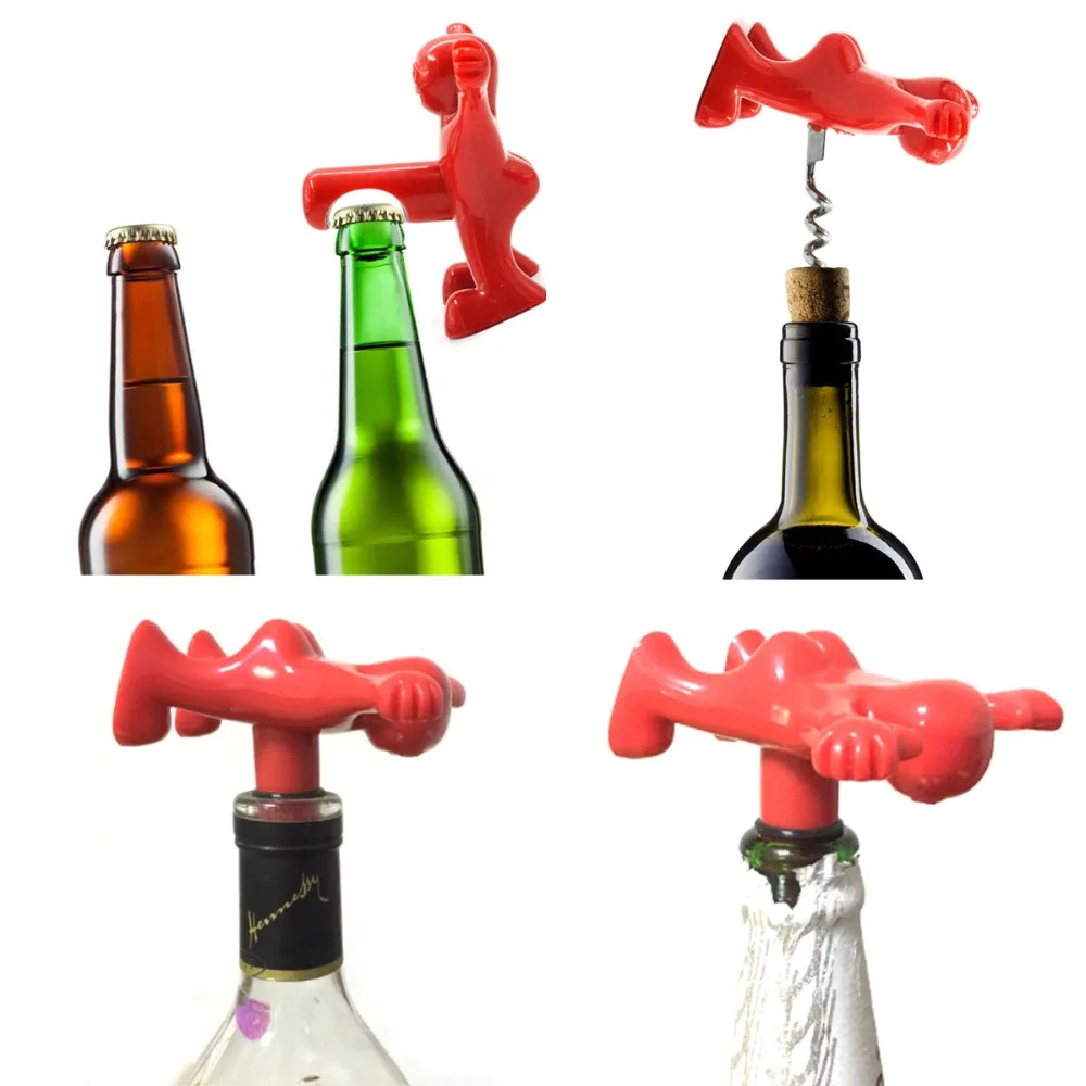 Happy Man Bottle Wine Beer Opener Stopper Corkscrew Red Bottle Opener Bar Home