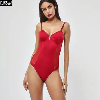 

Cultiseed Women Sexy Strapless Spaghetti Strap Perspective Patchwork Nightclub Party Bodysuits Jumpsuit Ladies Fashion Rompers