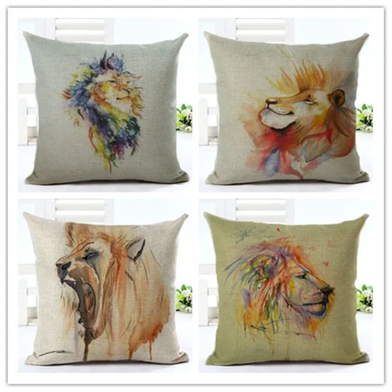 Lion oil painting almofadas para sofa throw pillow decorative cushion linen pillowcase chair cojines vintage cushions home decor Lion oil painting almofadas para sofa throw pillow decorative cushion linen pillowcase chair cojines vintage cushions home decor