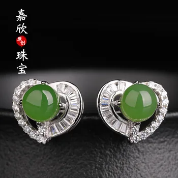 

2020 Top Fashion Heart Earings Fashion Jewelry New Heart-shaped Hetian Jade Ear Certificate 925 Silver-inlaid Natural Love Ears