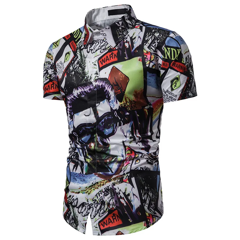 Мужская рубашка с принтом персонажа, мужская повседневная рубашка Camisa Masculina, 2019 брендовая новая приталенная рубашка с коротким рукавом