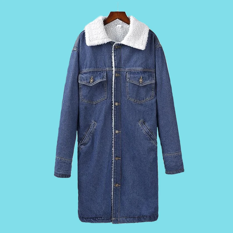 

Winter Denim Jacket for Women NEW 2019 European Women Fur Lining denim coat Female long jacket Thicken Warm Winter Women Coat