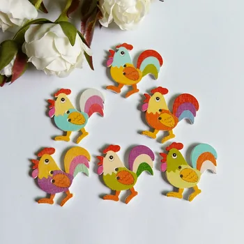 

60PCs Mixed Decorative Buttons Lovely Cartoon rooster 2 Holes Mixed Sewing Wooden Buttons Flatblck Scrapbooking