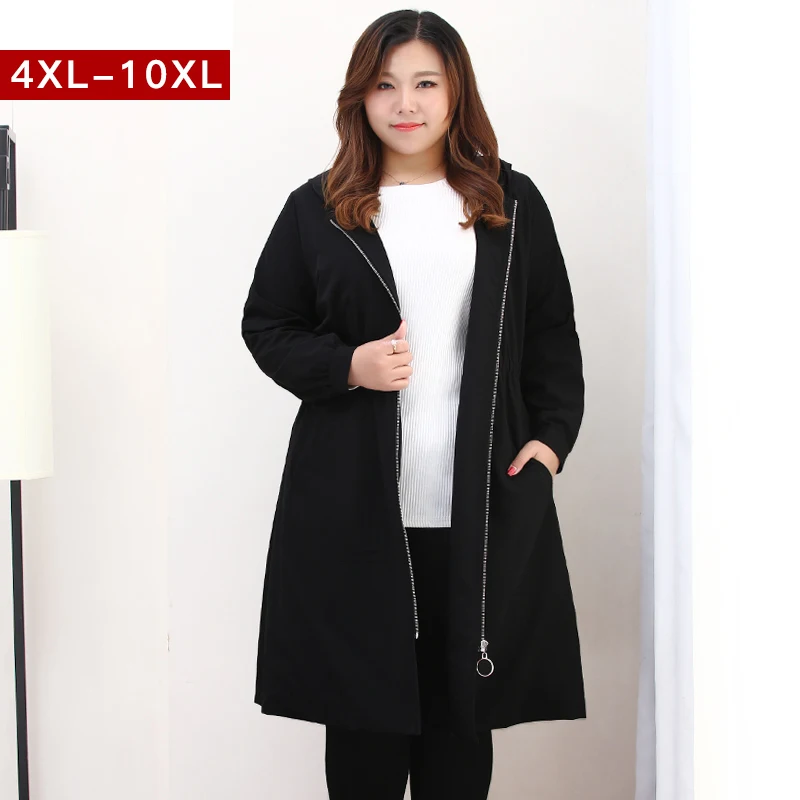 

4XL-9XL large size women clothing 2018 spring fashion new female windbreaker women loose hooded trench coat women long overcoat