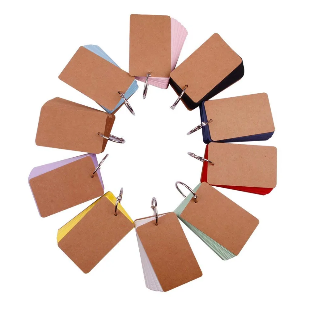

XRHYY 1 Pack Multi Colors Binder Ring Easy Flip Flash Card Kraft Paper Study Cards Bookmark/DIY Greeting Card/Index Card