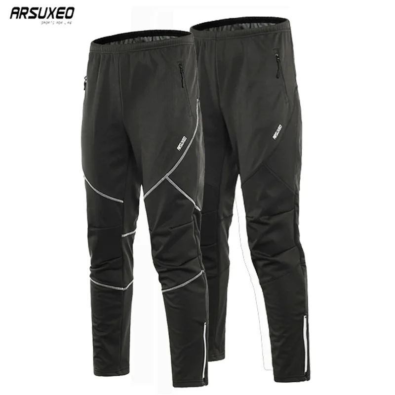 ARSUXEO Winter Cycling Pants Men Fleece Sport Reflective Trousers Keep
