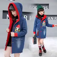 2019 ฤดูหนาวเด็ก Denim แจ็คเก็ตแจ็คเก็ตเสื้อผ้าเด็ก Plus กำมะหยี่หนาเสื้อแจ็คเก็ต Hooded Outwear สำหรับสาว