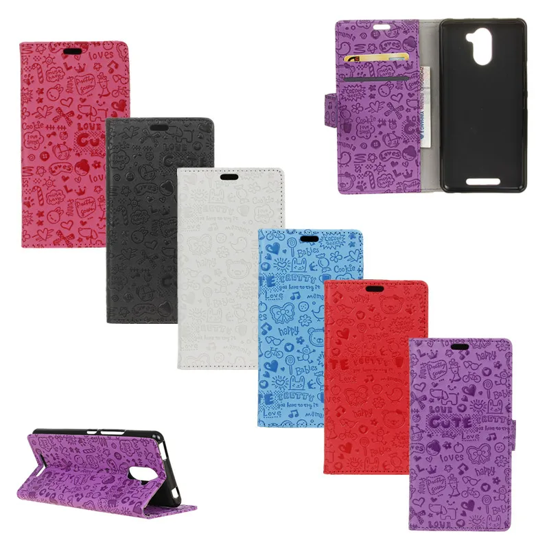 

Cartoon Phone Bag BQ Aquaris U Plus Graffiti Leather Wallet Protective Cover For BQ Aquaris U Plus (5 inch) Card holder