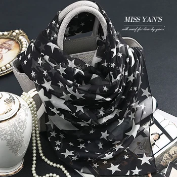 

Genuine Silk Women Scarf Fashion Classic White Stars Print Scarves 2017 Spring Summer Winter Good Quality Shawl
