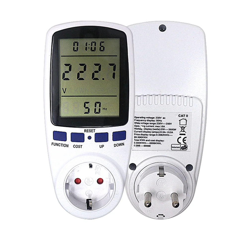 

Digital Energy Watt Meter Power Detector Voltmeter EU BR Socket LCD AC 110V/230V 50Hz 16A Selection W KWh Electronic