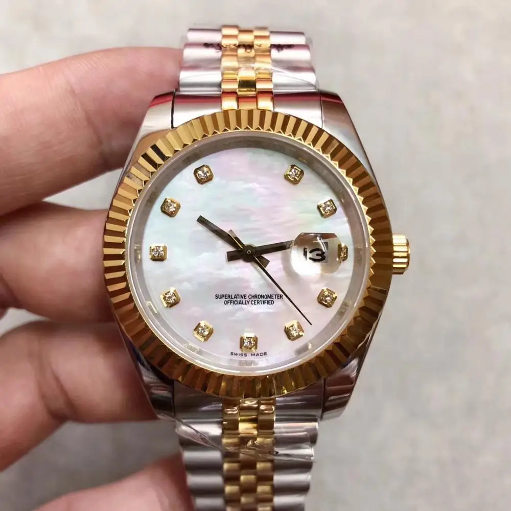 

2019 Two Tone Color Gold Pearl surface Presidential strap DateJust 41mm WaterProof 10m diamond Mechanical Wristwatches