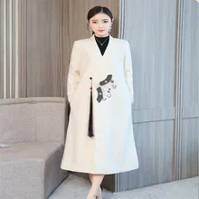 Осень и зима новое шерстяное модное элегантное и улучшенное шерстяное пальто Cheongsam с низким воротником пальто-кардиган средней длины K18
