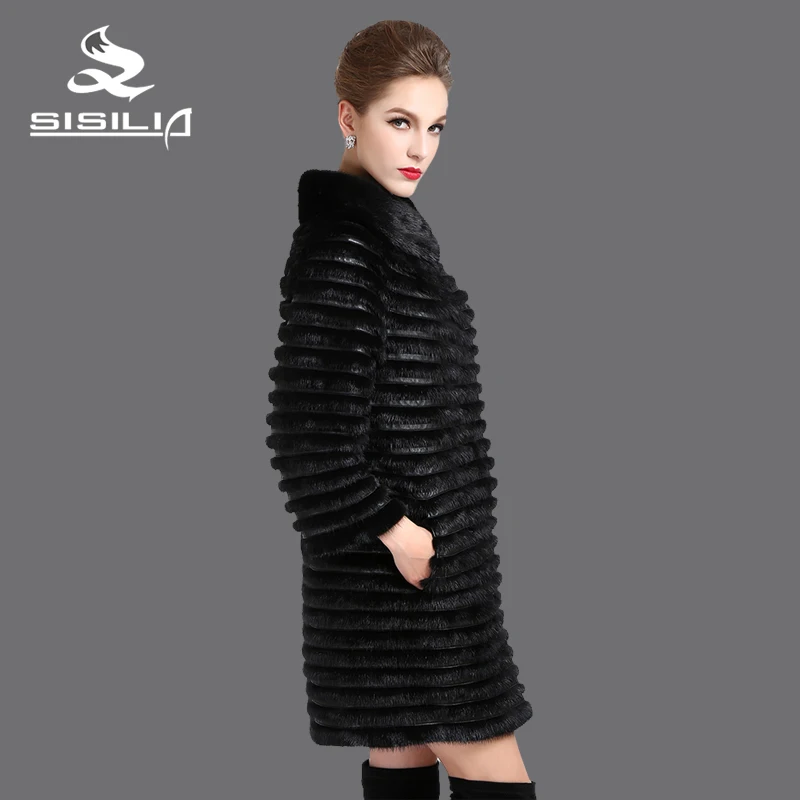 SISILIA 2016 Новый стиль женская натурального меха пальто Натуральная Кожа Норковая