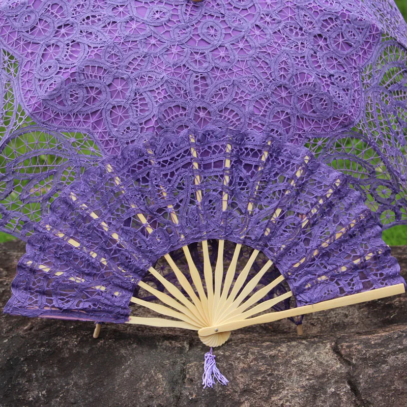 Стимпанк и Южная Белль костюмы вечерние украшения фиолетовый кружевной зонтик и кружевной веер реквизит для свадебной фотографии зонтик вентилятор